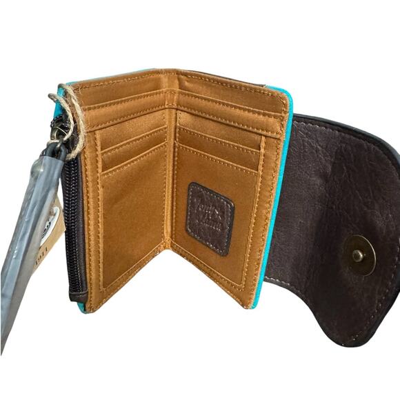 NWT! Tony Lama Western Studded Brown Turquoise Tooled Wristlet Wallet - Picture 9 of 9